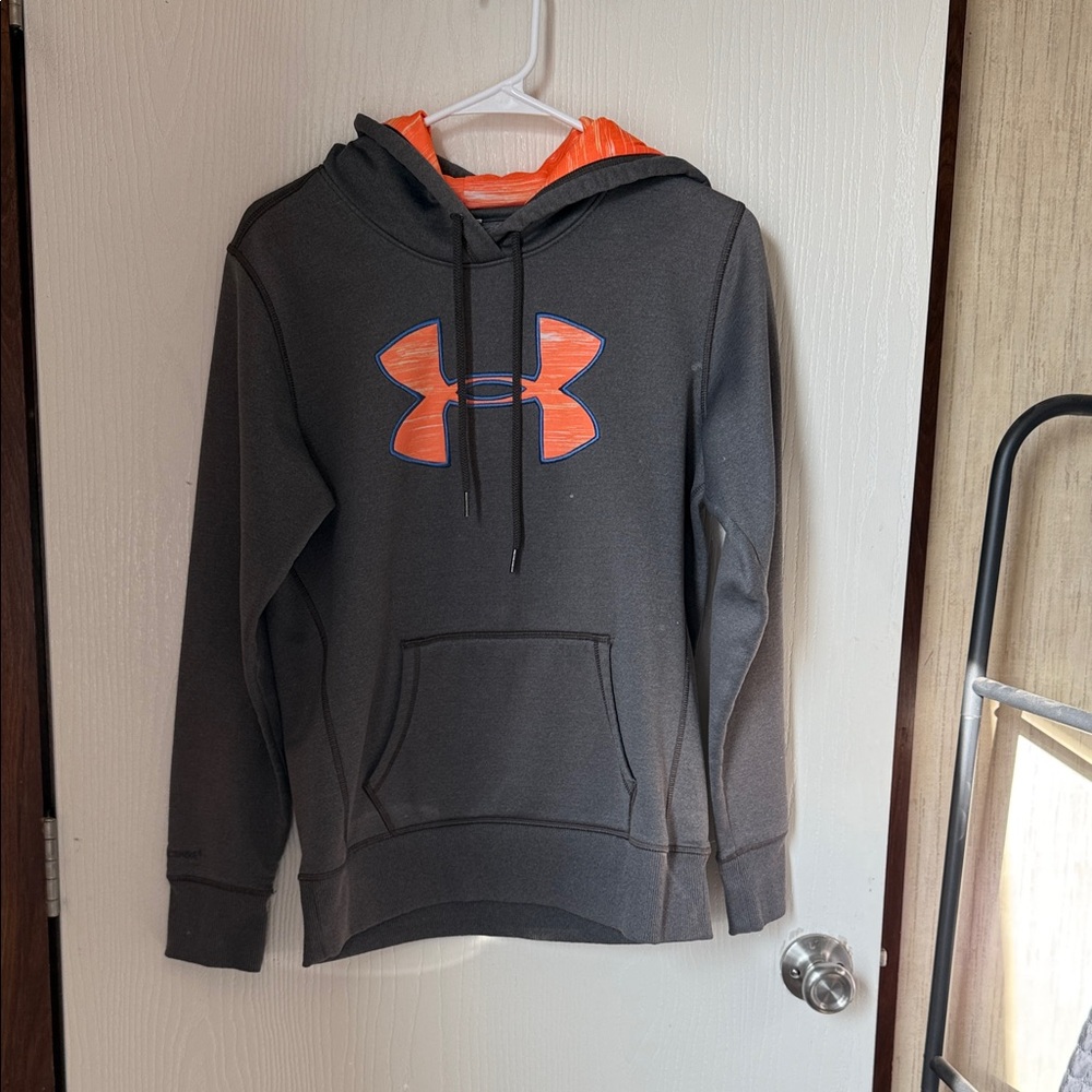 Under Armour Women's Charcoal Hoodie with Vibrant Orange Logo